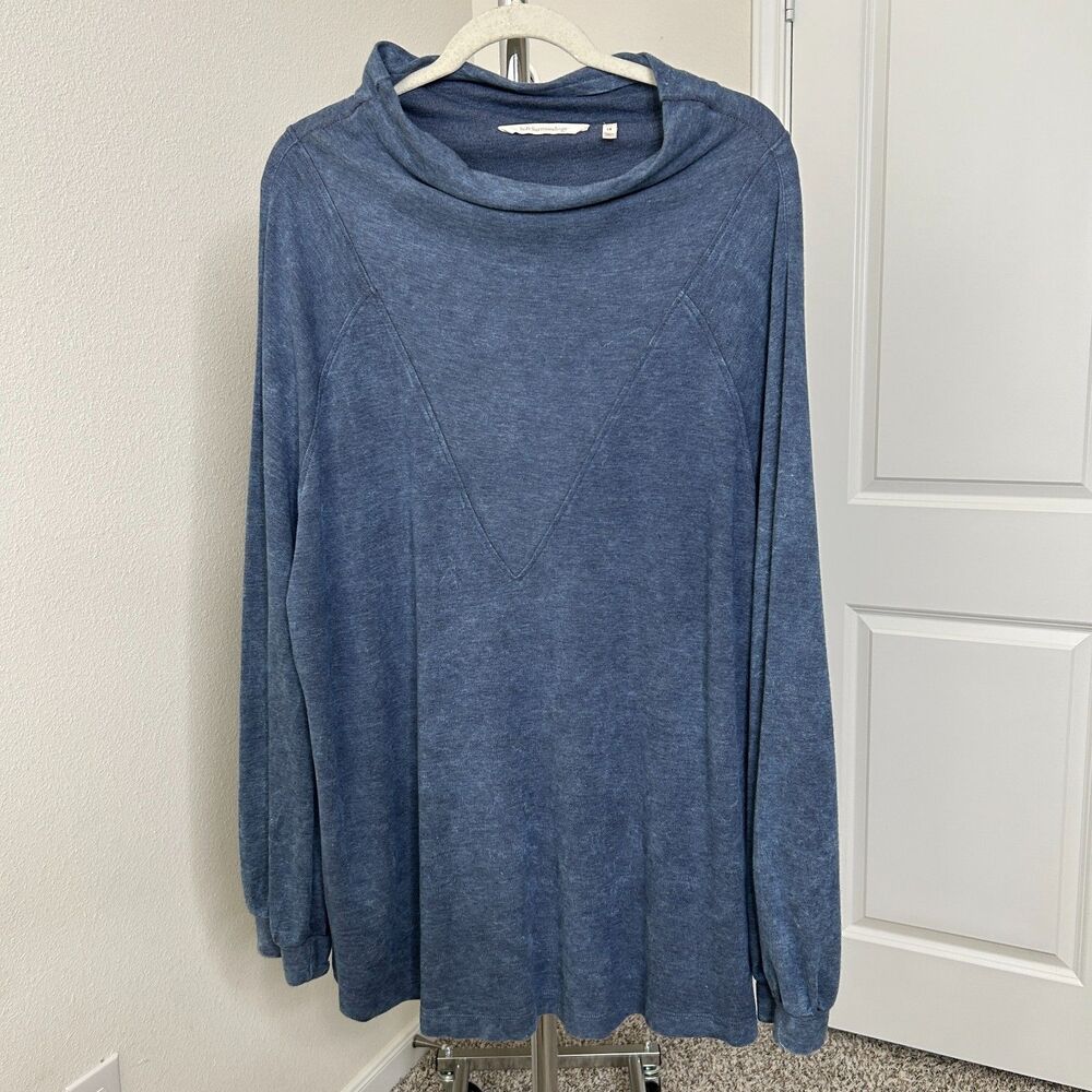 Soft Surroundings Womens Cotton Blend Sweatshirt 1X Blue Vintage Wash Boho
